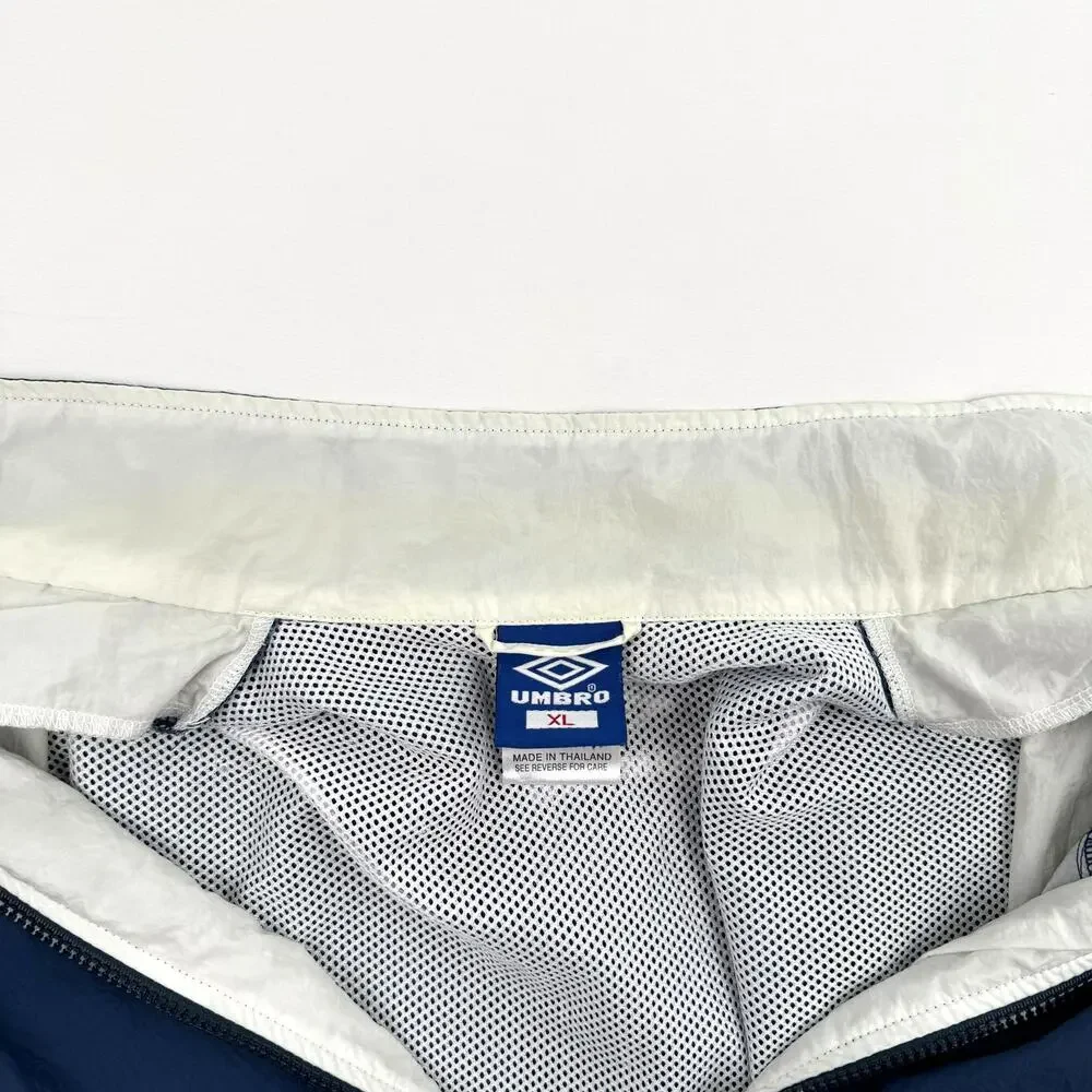 Vintage Umbro Soccer Futbol Windbreaker Jacket XL Blue White Nylon Sporty